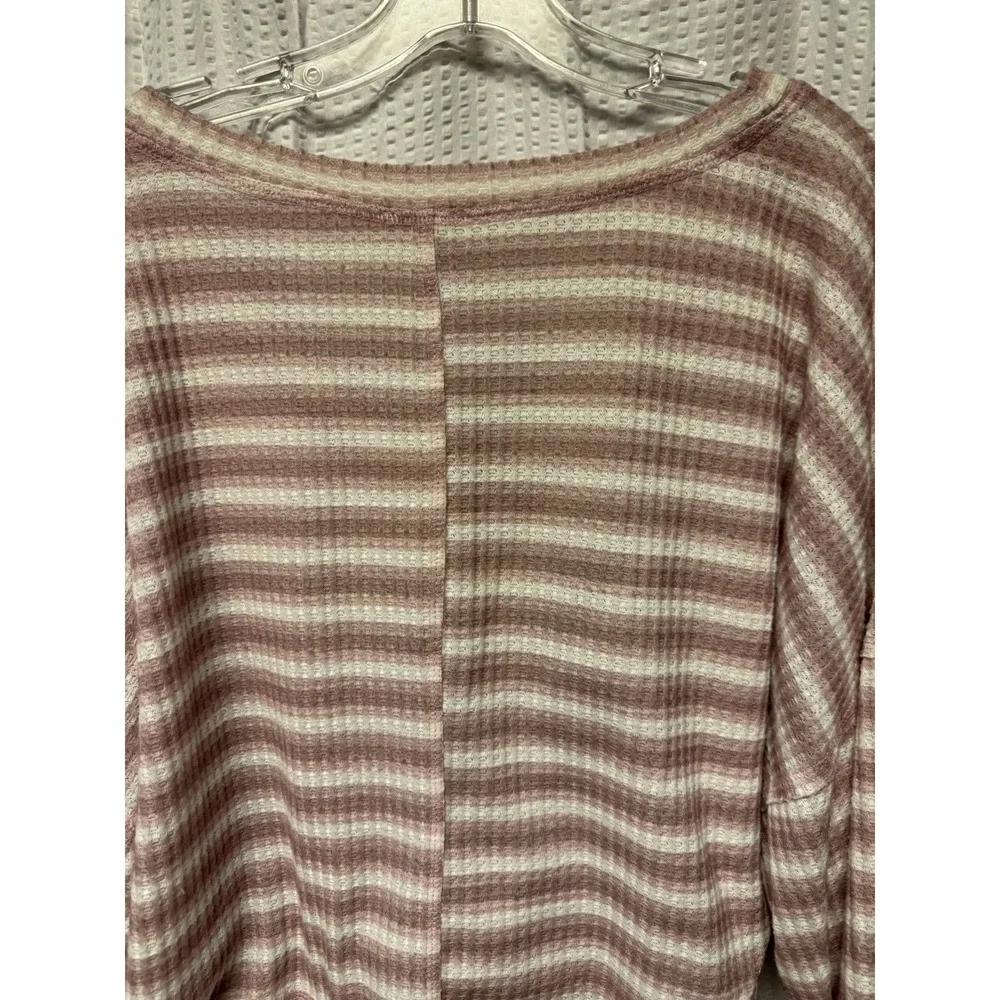Peach Love California Women's Drop Shoulder Waffle‎ Knit Oversized V Neck Size M